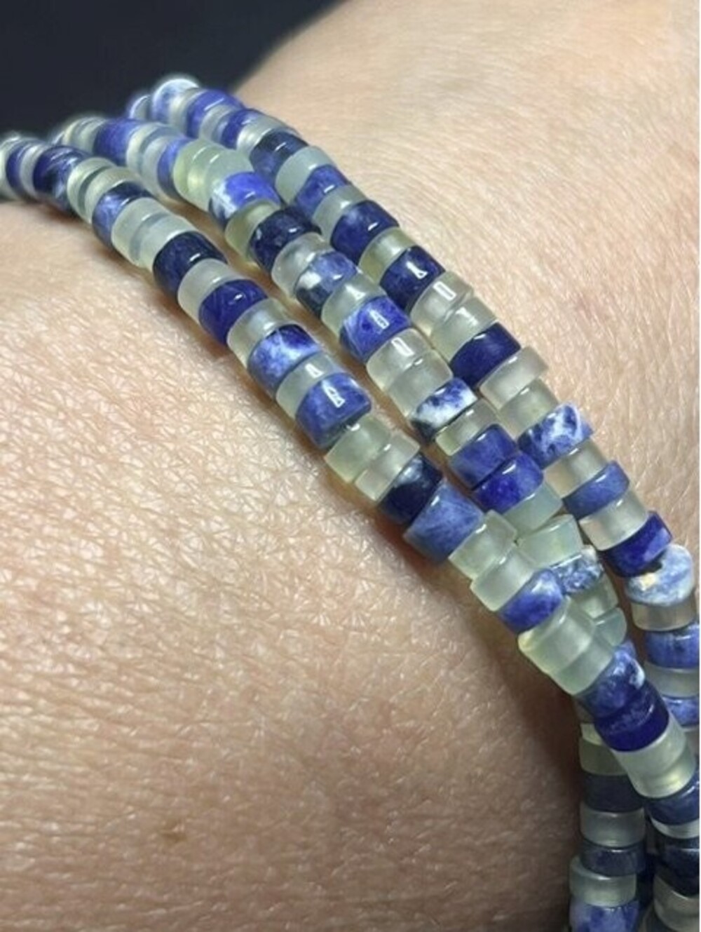 B6086 Ralph Lauren Multi-Strand Sodalite Prehnite Beaded Bracelet Adjustable